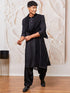Men's Black Viscose Kurta,Patiala And Dupatta Set.